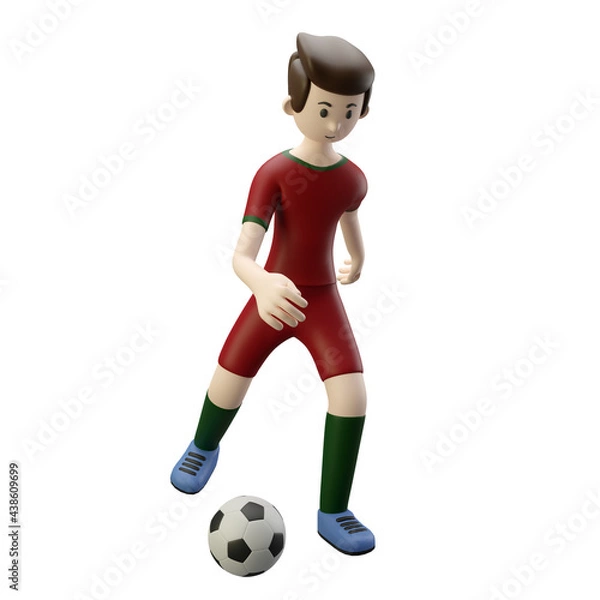 Fototapeta 3d character render football/soccer player kick the ball