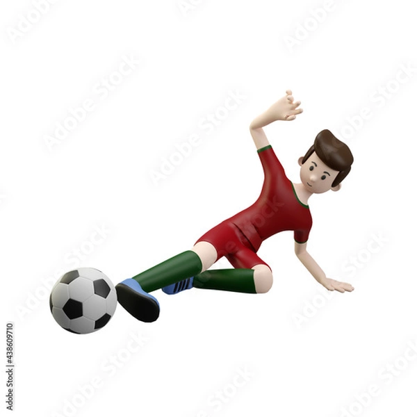 Fototapeta 3d character render football/soccer player doing sliding tackle
