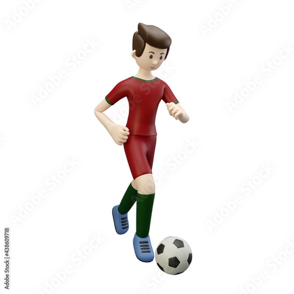 Fototapeta 3d character render football/soccer player dribble the ball