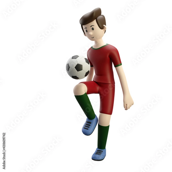 Fototapeta 3d character render football/soccer player kneeing the ball