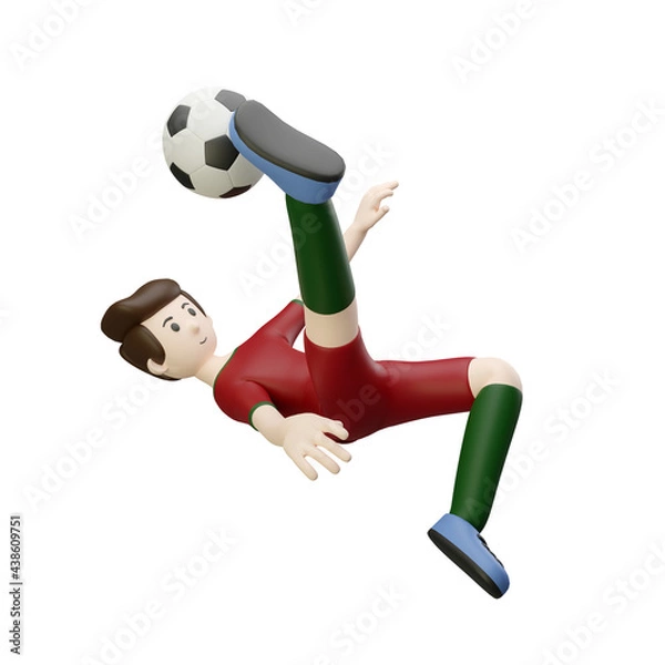 Fototapeta 3d character render football/soccer player doing scissors kick