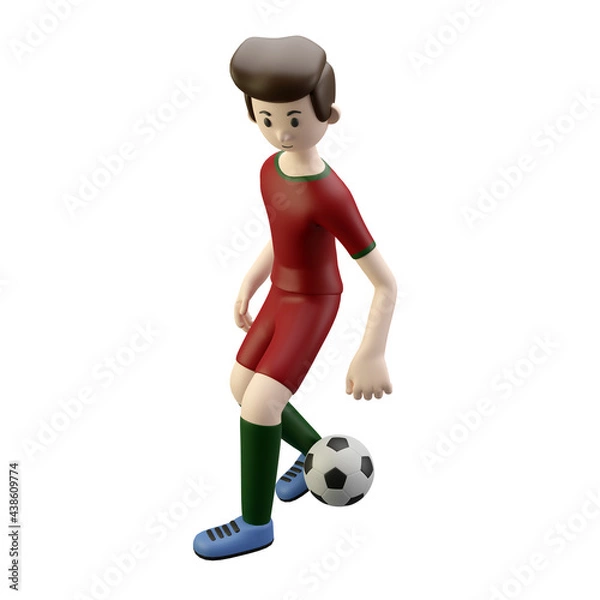 Fototapeta 3d character render football/soccer player dribble the ball