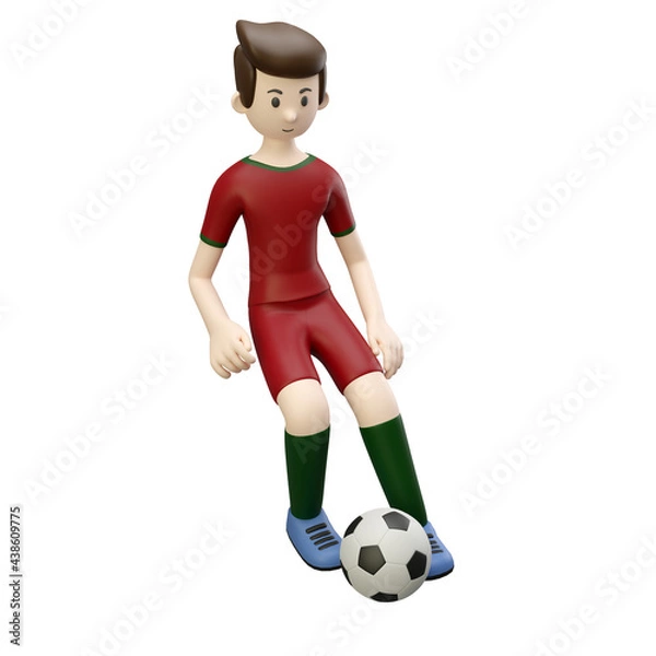 Fototapeta 3d character render football/soccer player dribble the ball