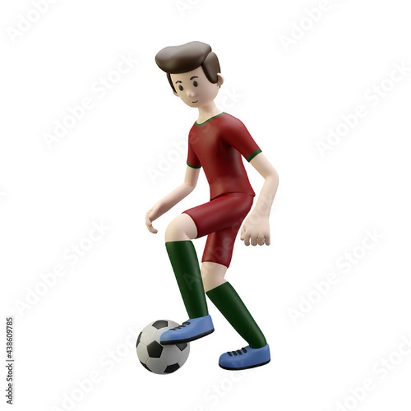 Fototapeta 3d character render football/soccer player dribble the ball