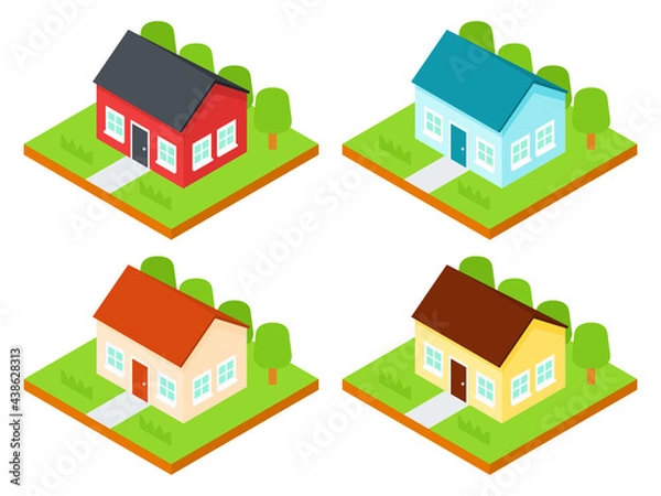 Obraz Simple Flat Isometric Houses Vector Illustration Icon Set