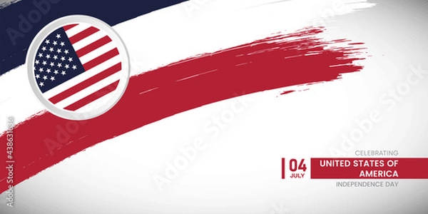 Fototapeta Creative brush stroke with flag of United States of America country. Happy Independence day background with grunge flag