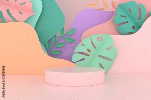 Fototapeta Abstract minimal scene, pastel color design for cosmetic or product display podium 3d render.