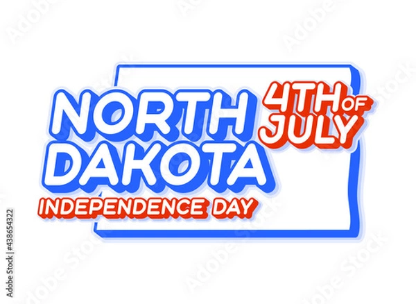 Fototapeta north dakota state 4th of july independence day with map and USA national color 3D shape of US state Vector Illustration
