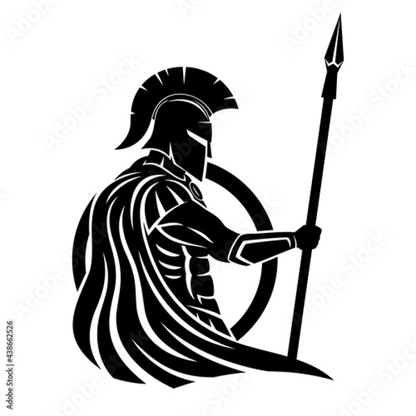 Fototapeta Spartan with spear and shield on white background.