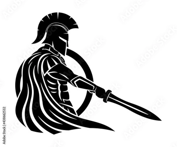 Fototapeta Spartan with sword and shield on white background.