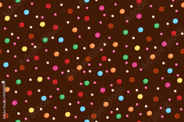 Obraz Seamless pattern with pastry sprinkles and dragees on a chocolate background.