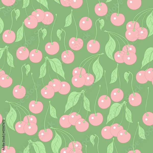 Obraz seamless pattern with cherries on a green background