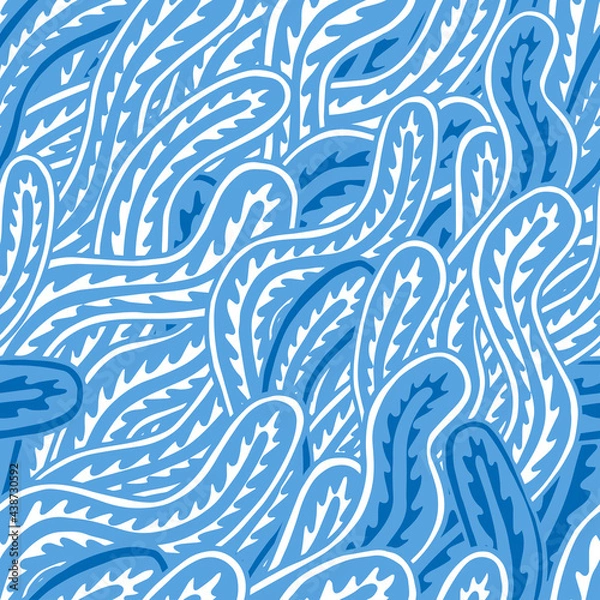 Fototapeta Seaweed seamless abstract vector pattern in blue colors. Ethnic style textile collection. Backgrounds and textures shop.