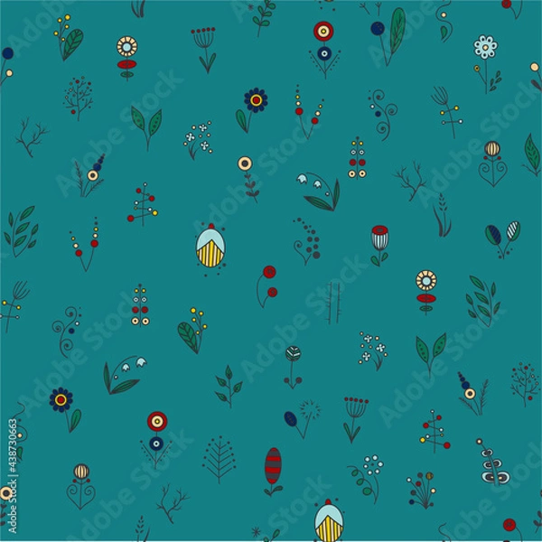 Fototapeta Cute pattern in small colorfool flower. Small colorful flowers in green background. Ditsy floral background. The elegant the template for fashion prints.