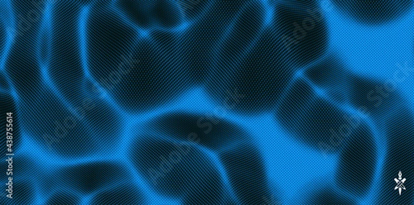 Fototapeta Background with convex forms. Grid surface with ripples and reflections. 3d dynamic vector illustration.
