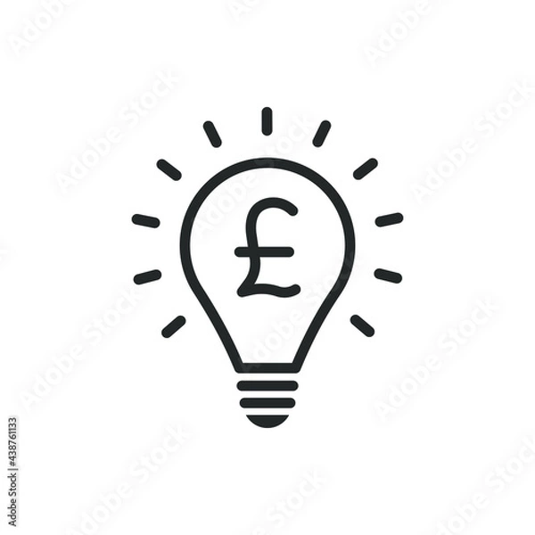 Fototapeta Pound currency symbol in a lightbulb. Financial or money idea icon line style isolated on white background. Vector illustration