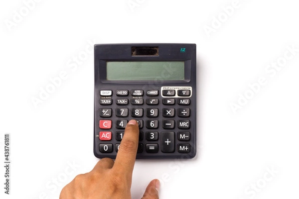 Fototapeta Black calculator on white background isolated stock image.