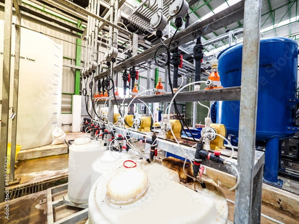 Fototapeta Chemical dosing for feed to HRSG boiler (Heat recovery steam generator) for keep quality of steam in drum before admit steam to steam turbine generator systems in Biomass Power Plant.