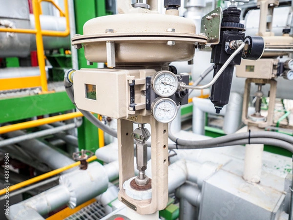 Fototapeta Control valve for control flow and pressure of process condition such water, steam and gas which popular apply to install in industrial, power plant, oil and gas with closed up.