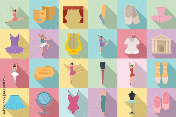 Fototapeta Ballet icons set, flat style