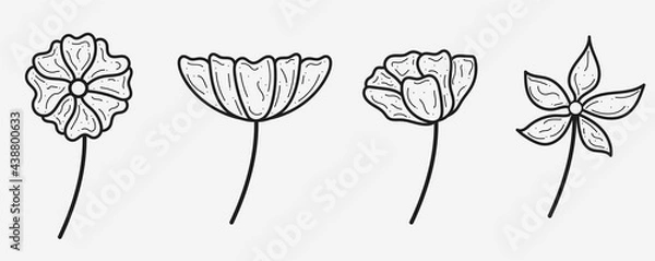 Fototapeta Set of flower icons on white background, isolated. Collection of floral signs for luxury minimalistic boho design. No fill and thin outlines plant symbols, garden and greenery with stem. Flower vector