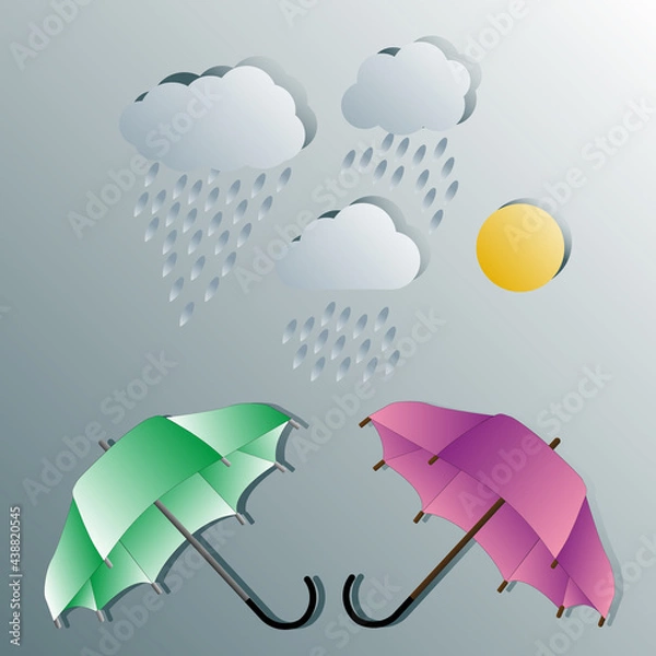 Obraz weather, rain and sun and two umbrellas