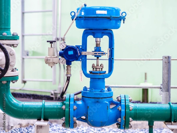 Obraz Control valve for control flow and pressure of process condition such water, steam and gas which popular apply to install in industrial, power plant, oil and gas with closed up.