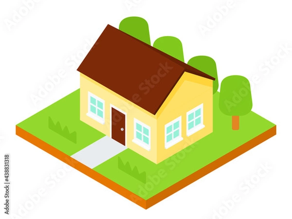 Obraz Simple Flat Isometric Yellow Color House Vector Illustration Icon