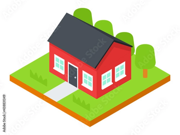 Obraz Simple Flat Isometric Red Color House Vector Illustration Icon