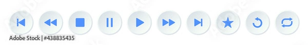 Fototapeta Media player icon set. Blue color symbols, repeat icons. UI vector buttons. User interface elements for mobile app