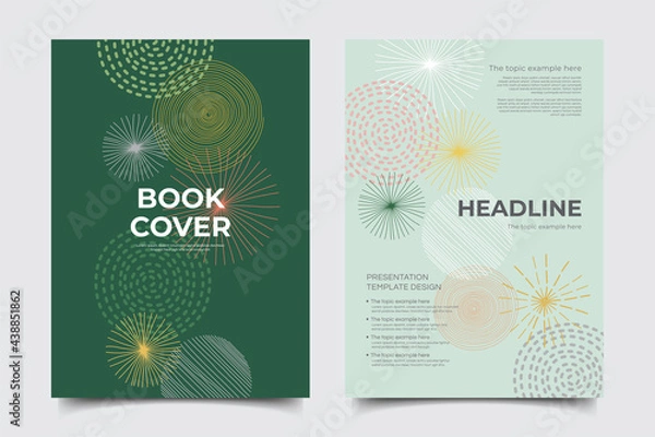 Obraz Abstract circle geometric with organic shapes concept template. Memphis vector design elements set for bookcover, corporate report, poster, and flyer.
