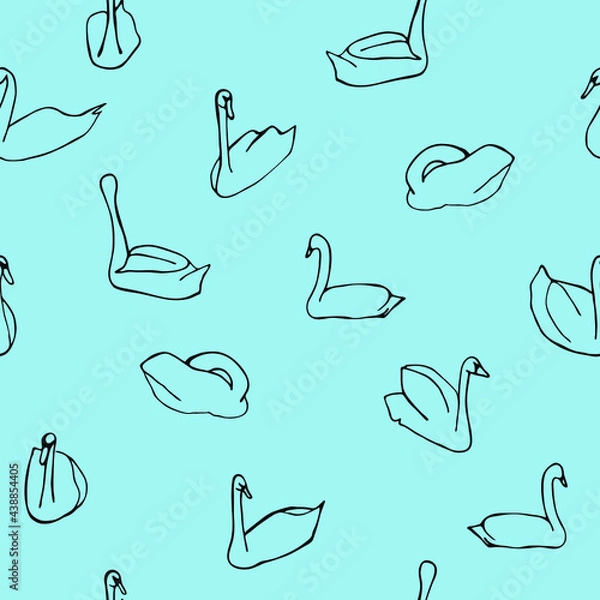 Fototapeta seamless swans pattern on a blue background