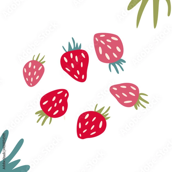 Obraz Vector strawberry set. Bright pink strawberry. Pattern, wallpaper, textiles, coloring