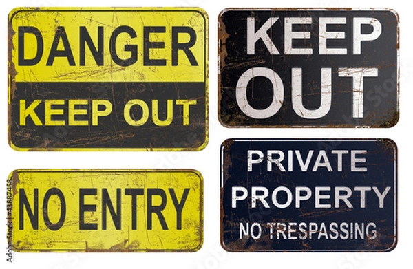 Fototapeta Set of rusty sign isolated on white