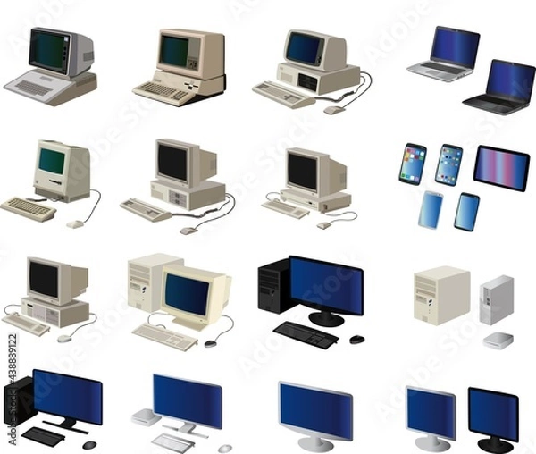 Obraz vector graphics of desktop computers and mobile computers from 1978 till today