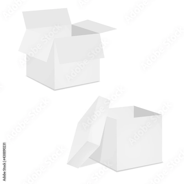 Fototapeta Cardboard square open gift boxes isolated on white background. In two projections. Vector illustration. Templates for design.