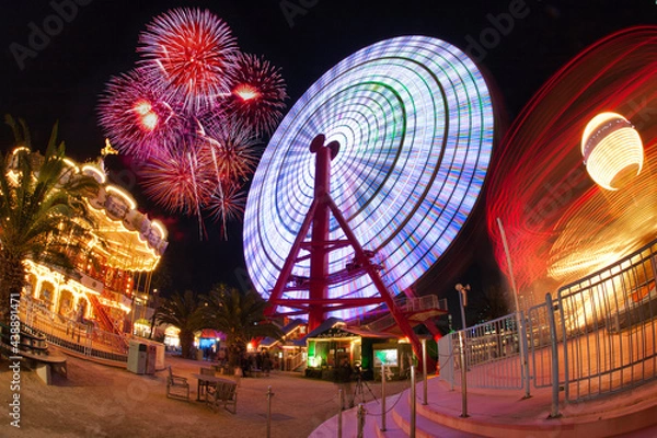 Fototapeta amusement park 夜の遊園地