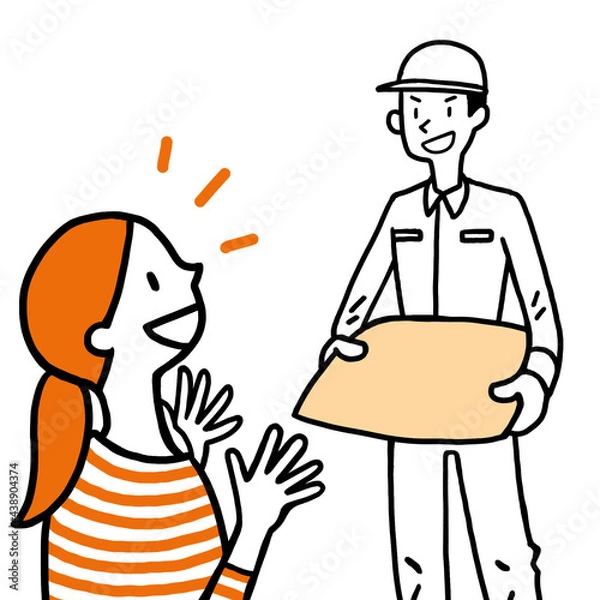 Obraz 注文した商品届いた女性と袋を持つ配達員