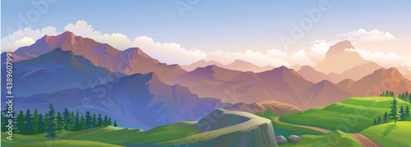 Fototapeta The dawn of the big mountains touching the skies above the clouds.