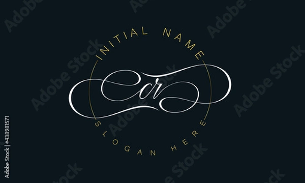 Fototapeta CR/RC cursive letter stylish luxury logo in golden, white color with black background, CR/RC letter logo design, CR/RC business abstract vector logo monogram template with thumbnails.                 