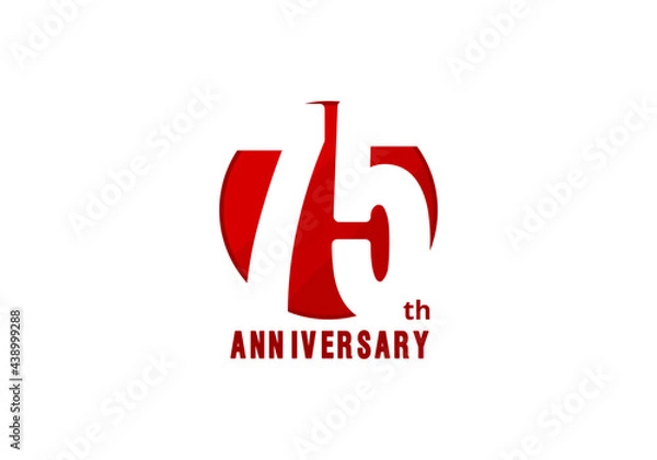 Obraz 75 years anniversary vector template with red color, 75th birthday logo