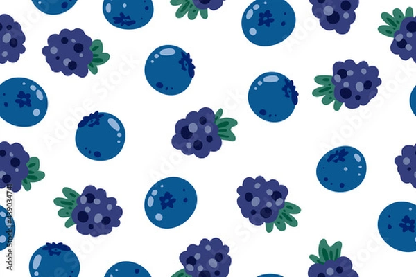 Fototapeta Seamless pattern of blackberries and blueberries, color vector