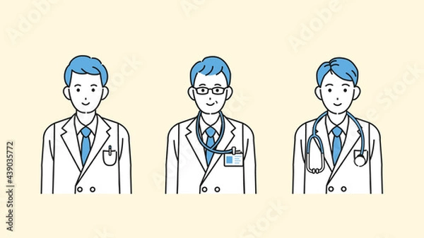 Fototapeta 医者　科学者　白衣を着た男性　医療スタッフ　上半身　イラスト素材