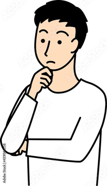 Obraz 顎に手を当てて考えている男性のイラスト