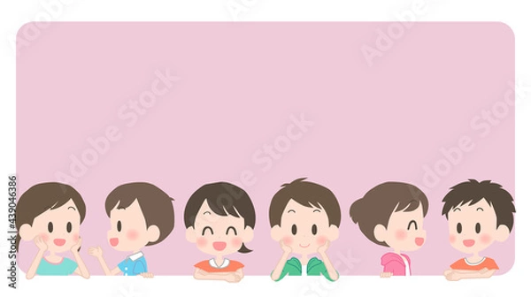 Obraz 笑顔の少年少女のフレームのイラスト