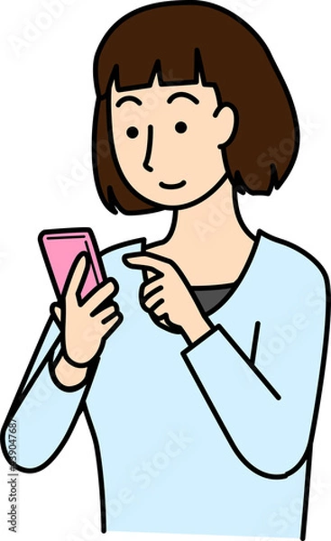 Obraz スマートフォンを操作する女性のイラスト