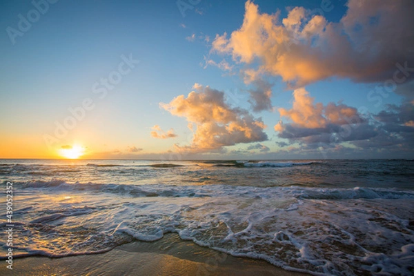 Fototapeta Sunset on Pink Clouds over Ocean Waves