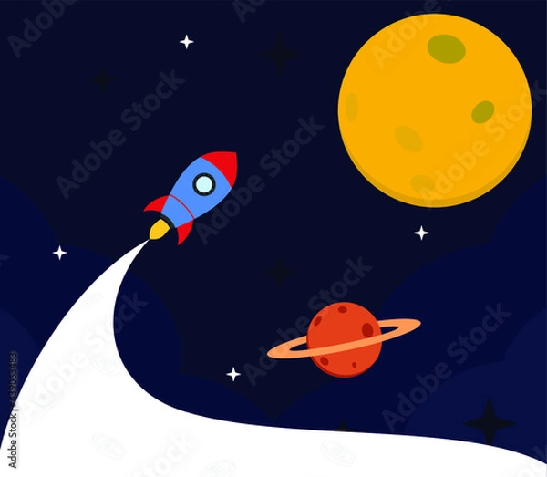 Fototapeta Rocket to The Moon, Startup in flat design