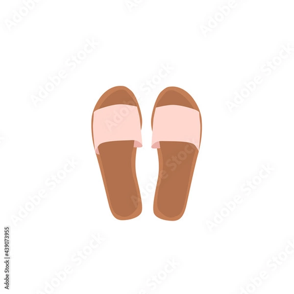 Fototapeta Women's summer shoes collection. Top view.  Female flip flops, shoes, sneakers. Hand draw vector illustration
