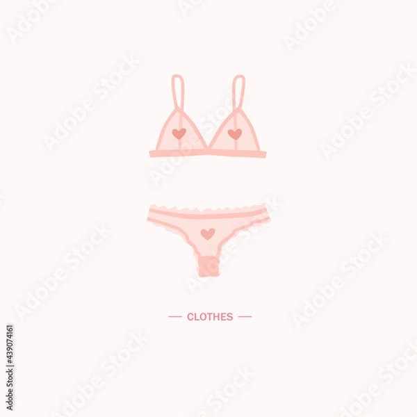 Fototapeta Trendy female underwear set. Panties and bras. Modern hand drawn colorful collection of women's underwear.  Sensuality and femininity concept. Vector illustration